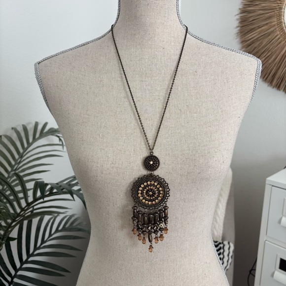 🪴$5/25🪴 Charming Charlie Boho Bronze Gold Brown Dreamcatcher Pendant Necklace - Picture 2 of 8